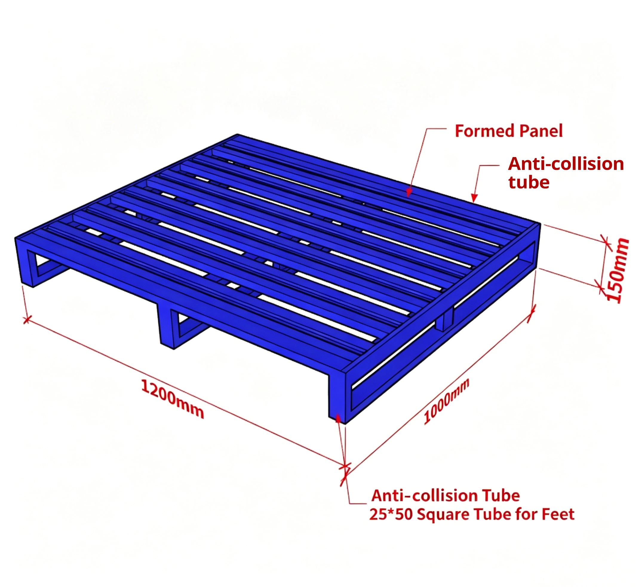 Blue Four-in-One Half-Flat Pallet Tray showing smooth surface and galvanized steel construction