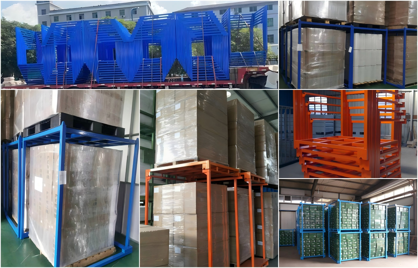 Heavy-duty stacking rack utilized for high-density warehouse storage and organized cargo protection