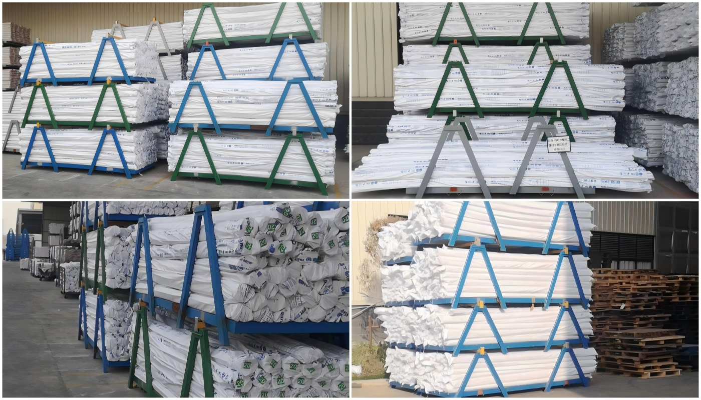 Stackable Straight-Tube Rack demonstrating four-way forklift access and multi-layer vertical storage capabilities